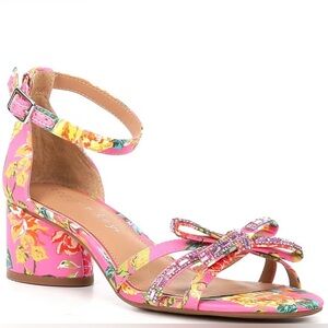Copper Key Prance Floral Satin Rhinestone Bow Sandals Pink Multi Size 7.5 M NIB